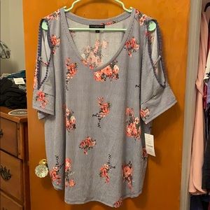 2x Floral Striped Cutout Tee
